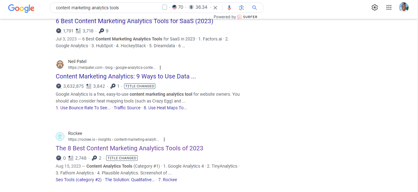 Search result screenshot for a content marketing analytics article