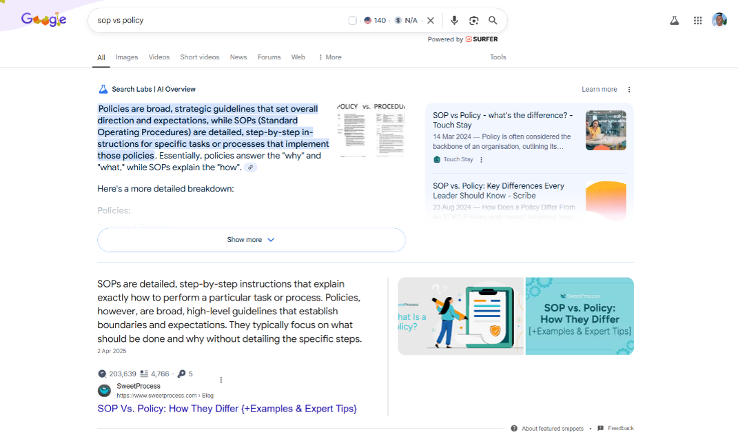 AI Overview-style result around a workflow article
