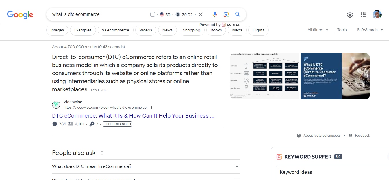 Search result screenshot for a DTC ecommerce explainer
